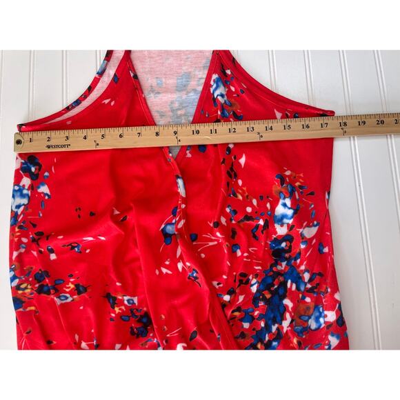 Floral Print Wrap Cami Tank Top with Adjustable Straps Red Blue - Size Medium - Picture 5 of 7